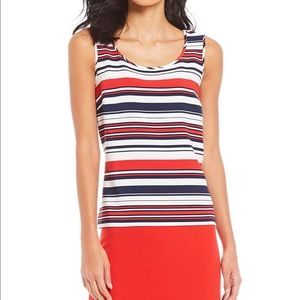 Preston & York Sleeveless Striped Top | Size Large | Red, White & Blue | NWT
